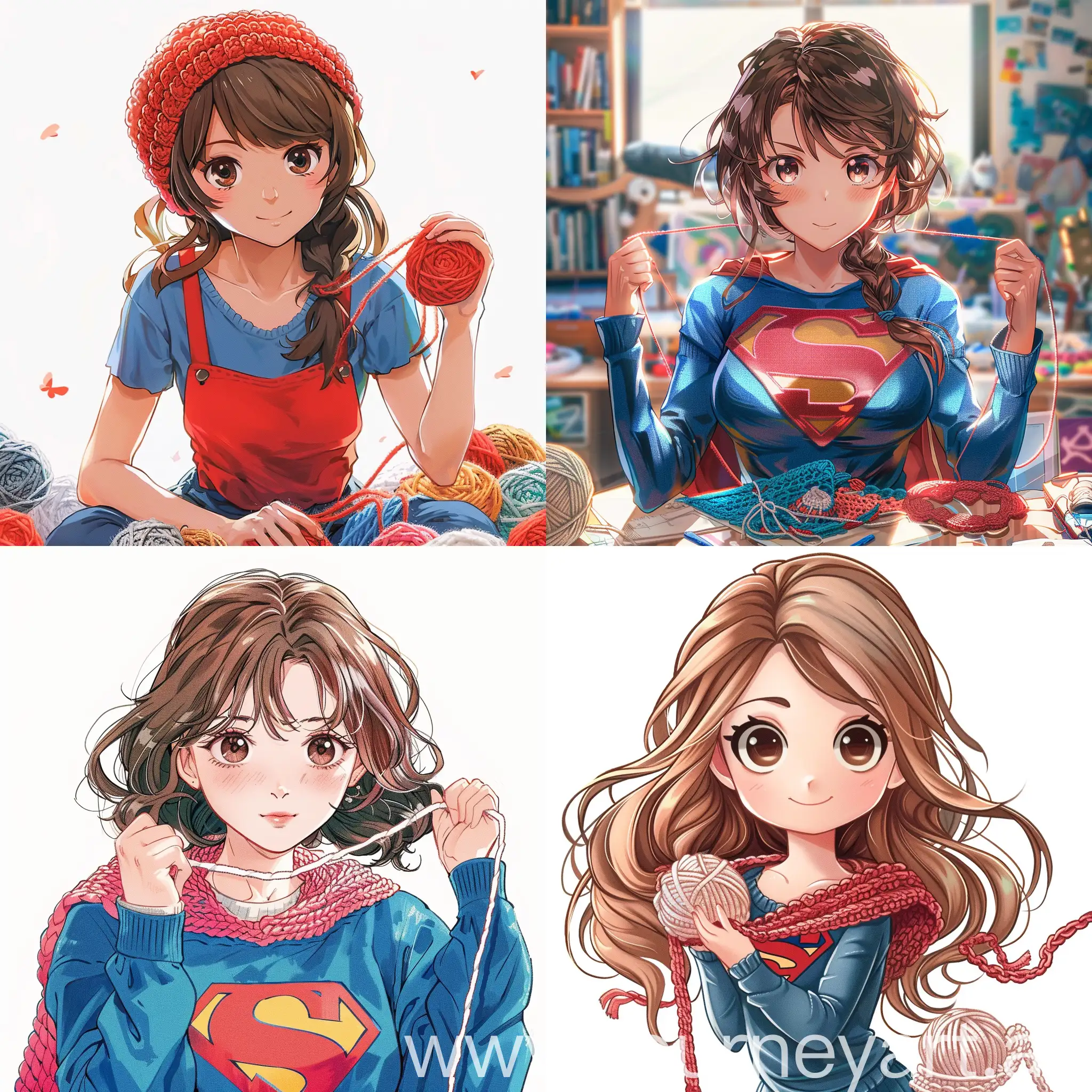girl whos super power is crochet, anime style

