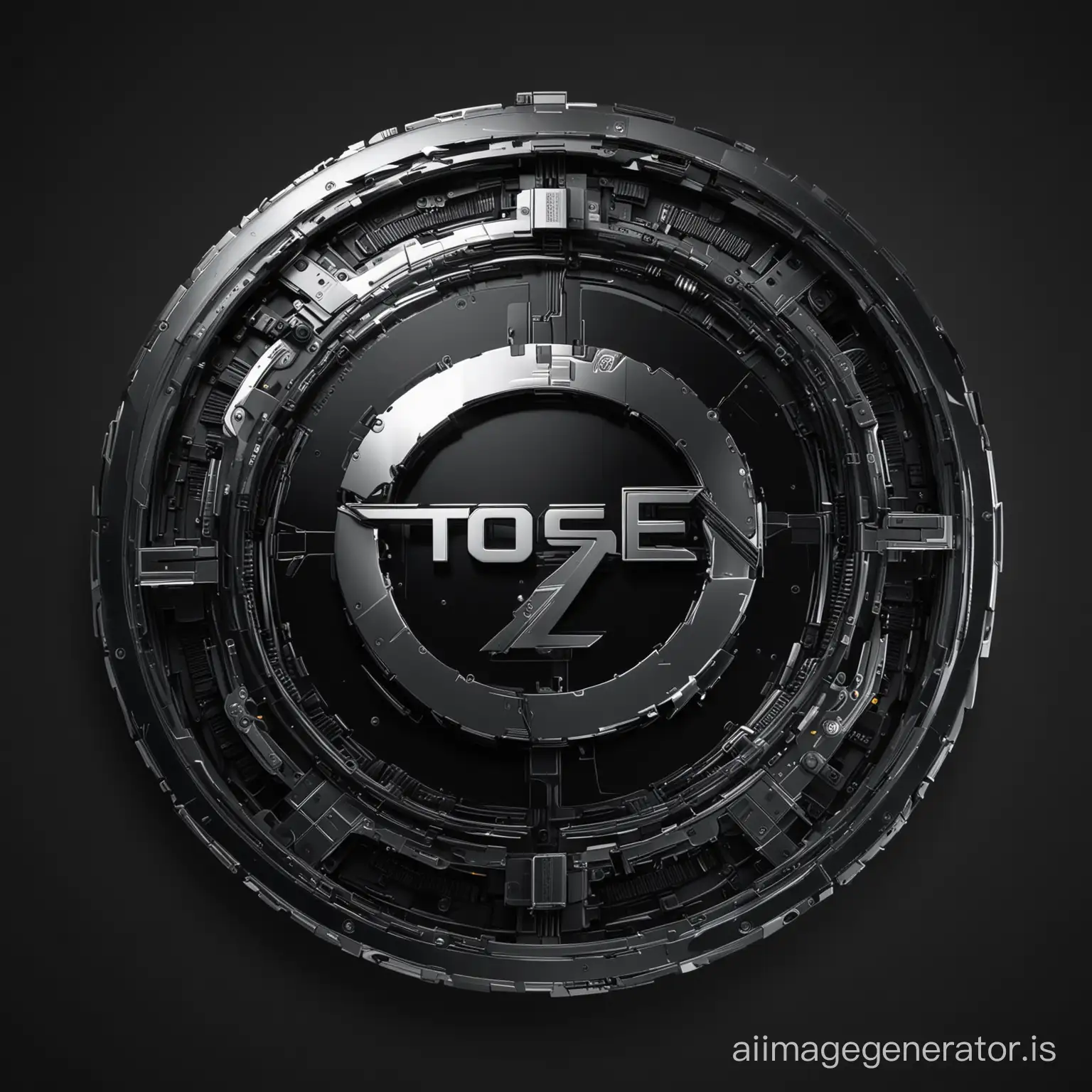 Cyberpunk logo on circular. Techy and black/chrome. Text 'ToSe7en' in the middle