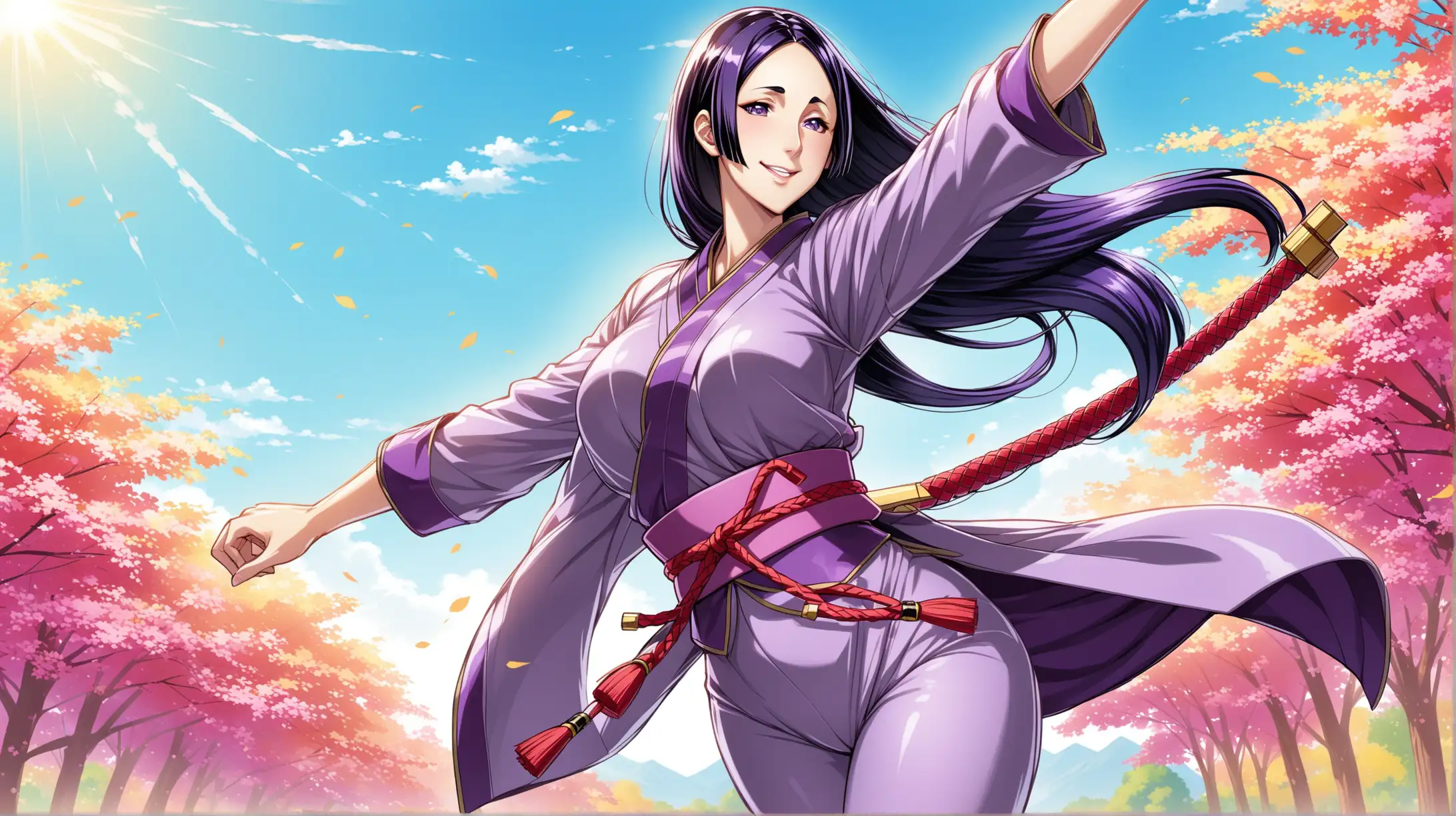 Minamoto no Raikou in Casual Attire Smiling on Sunny Day