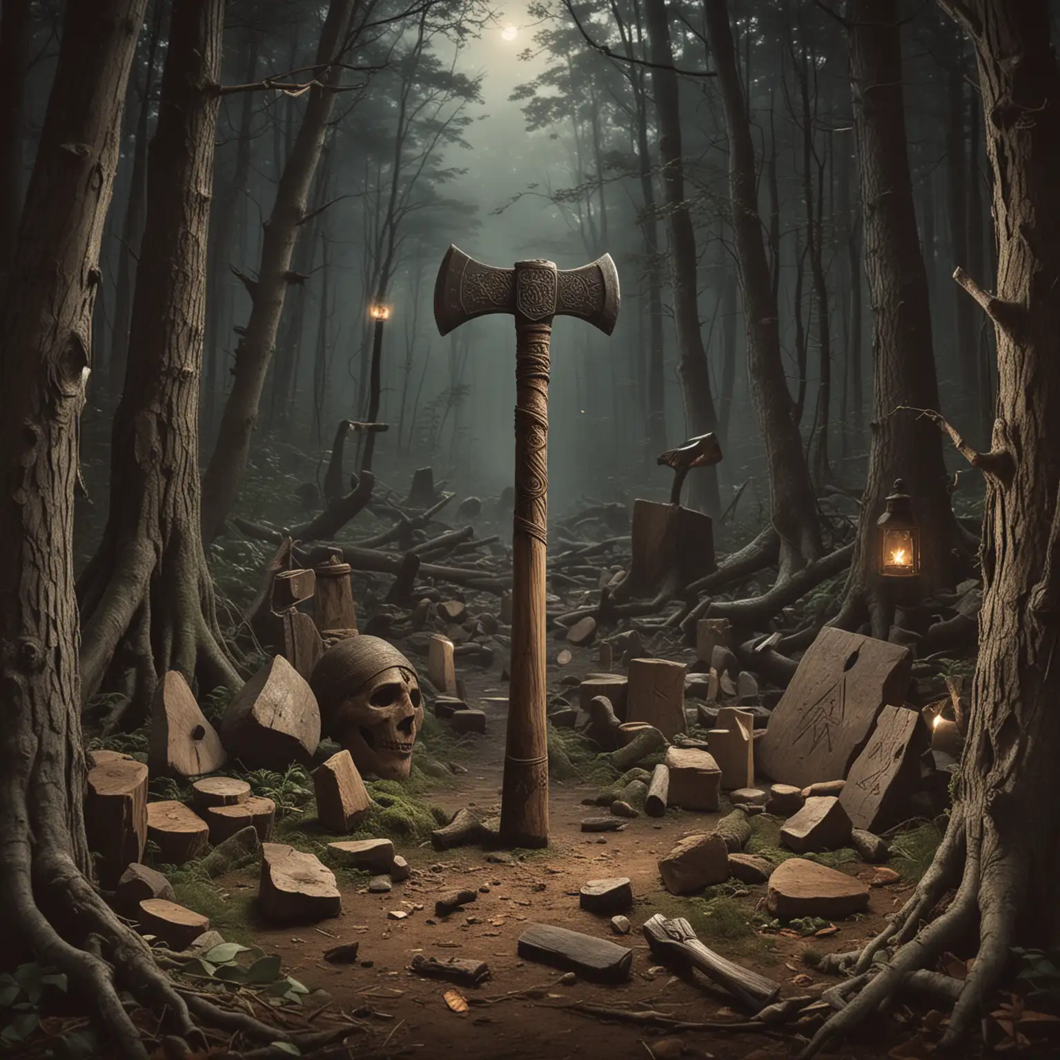 Mystical-Axe-Fortunetelling-Ritual-in-Enigmatic-Forest