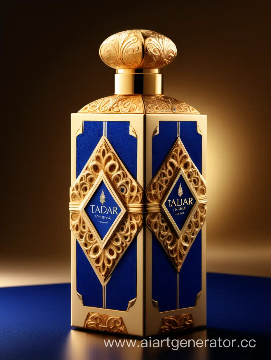 Luxurious-TAJDAR-Perfume-Packaging-Gold-Royal-Blue-and-Beige-Elegance