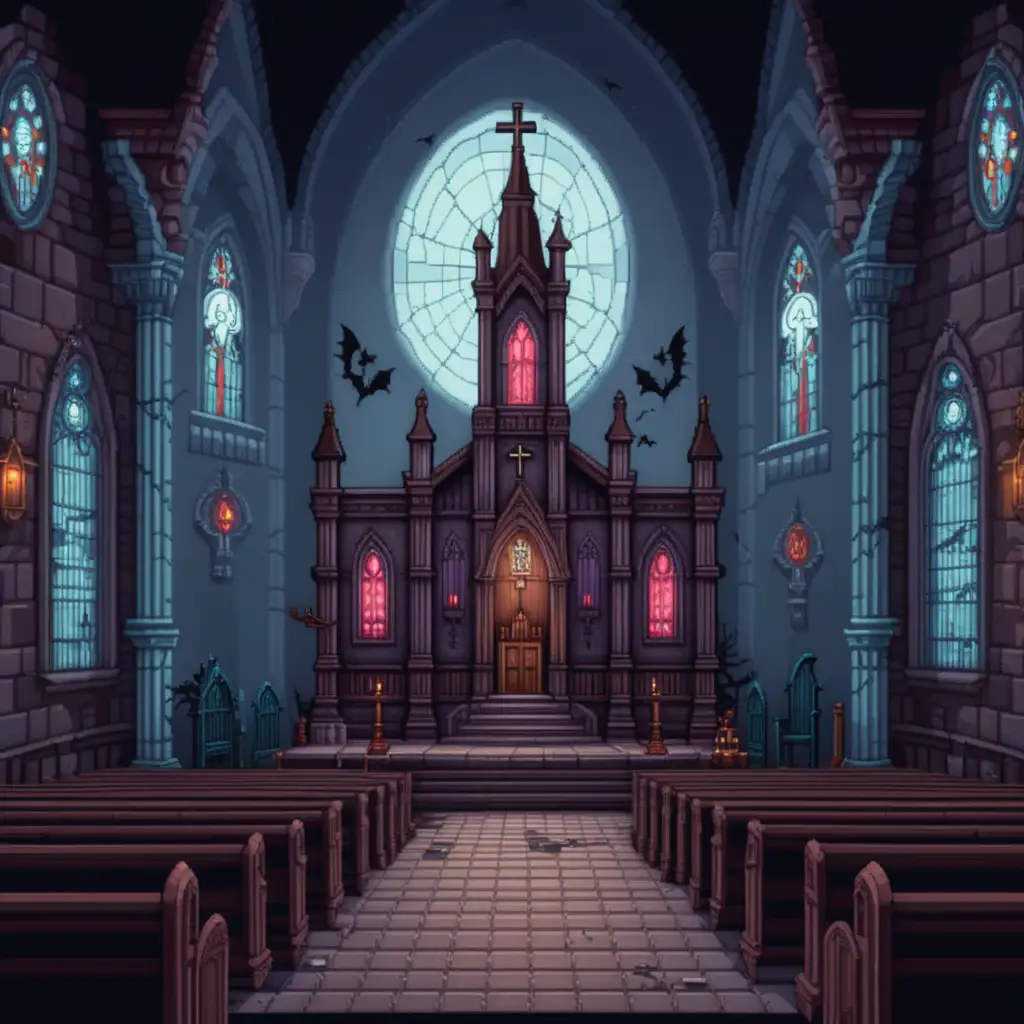 Spooky Pixel Art 2D Haunted Church Level
