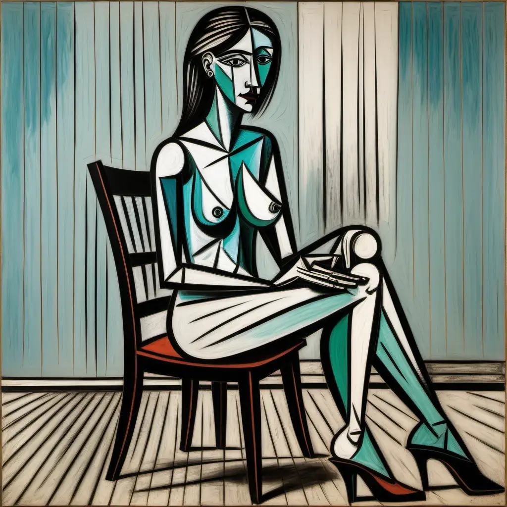 Seated Woman Picasso and Bernard Buffet Style Fusion Art