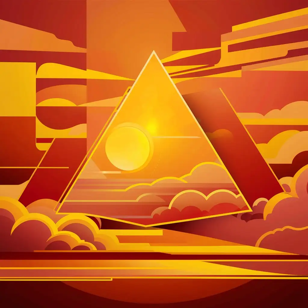 An abstract depiction of a sunrise, using geometric shapes and a warm color scheme.