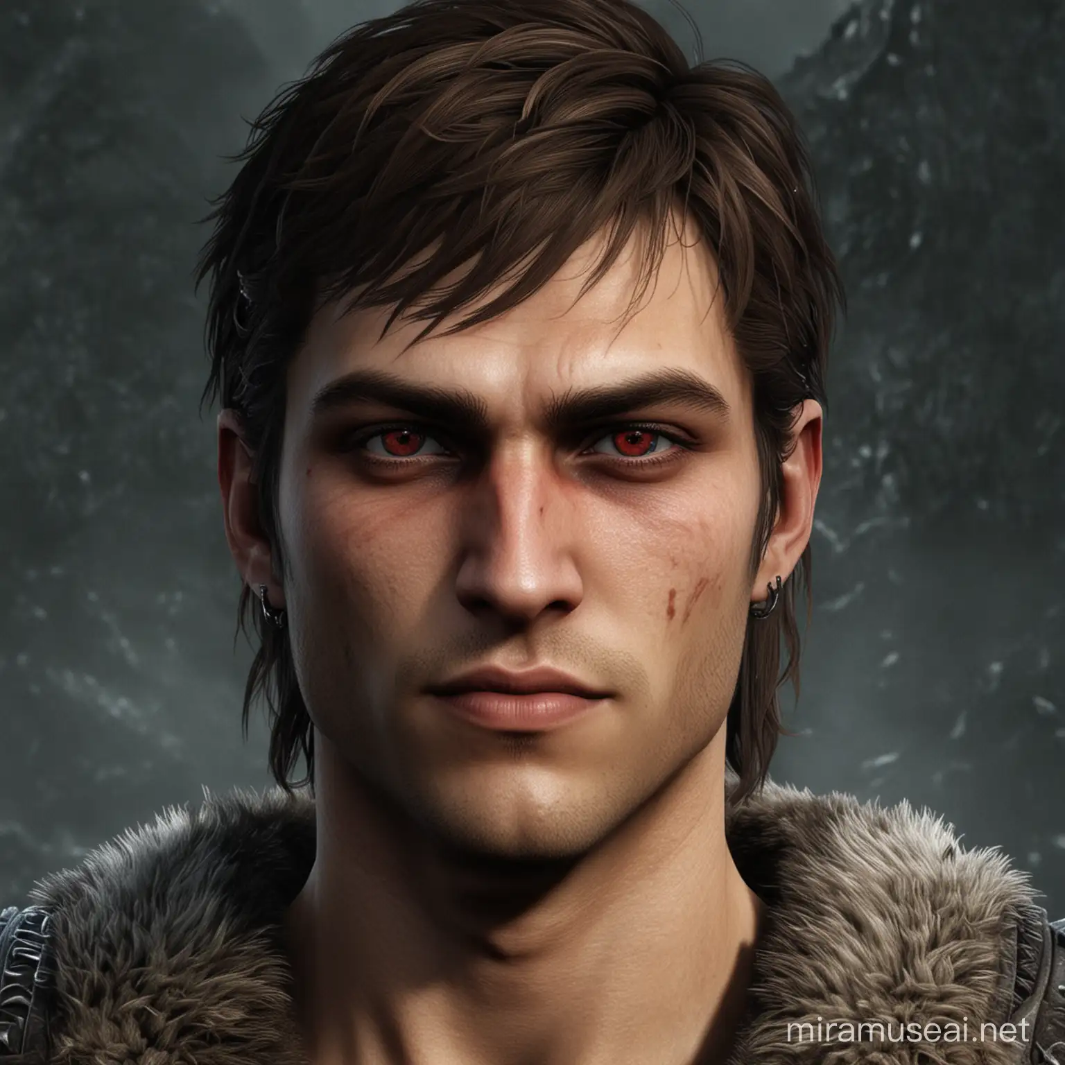 Skyrim Nord with Piercing Red Eyes