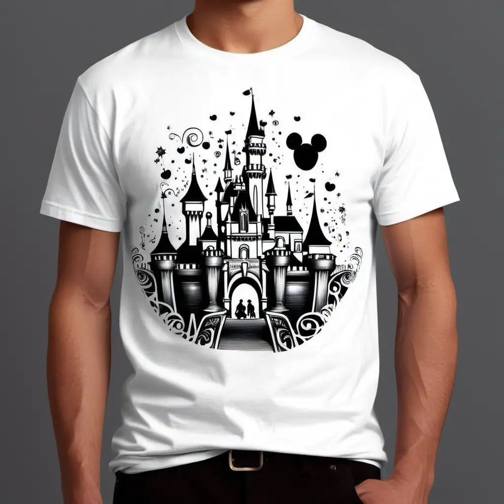 I need a t shirt designed in black on a white shirt, trip to disneyland in 2024
