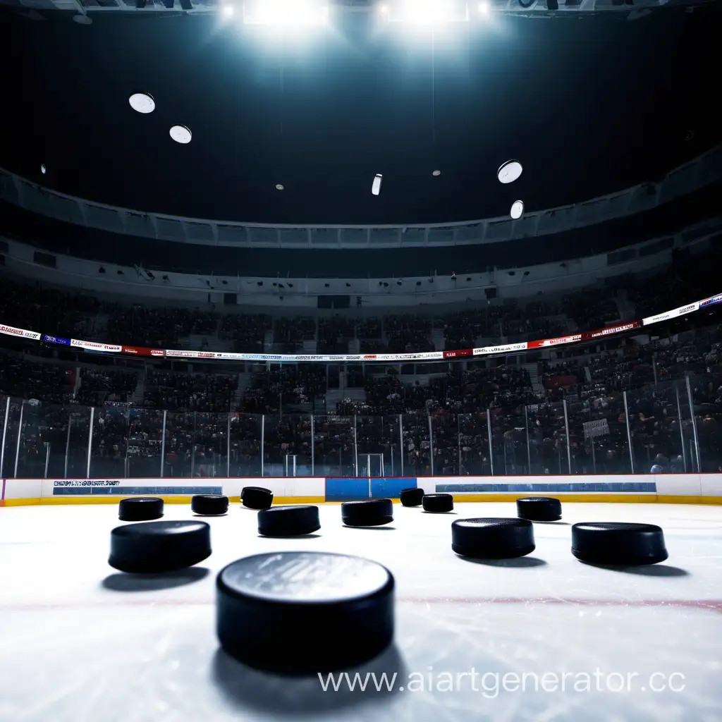 Dynamic-Hockey-Pucks-in-Action-Intense-Sports-Moment