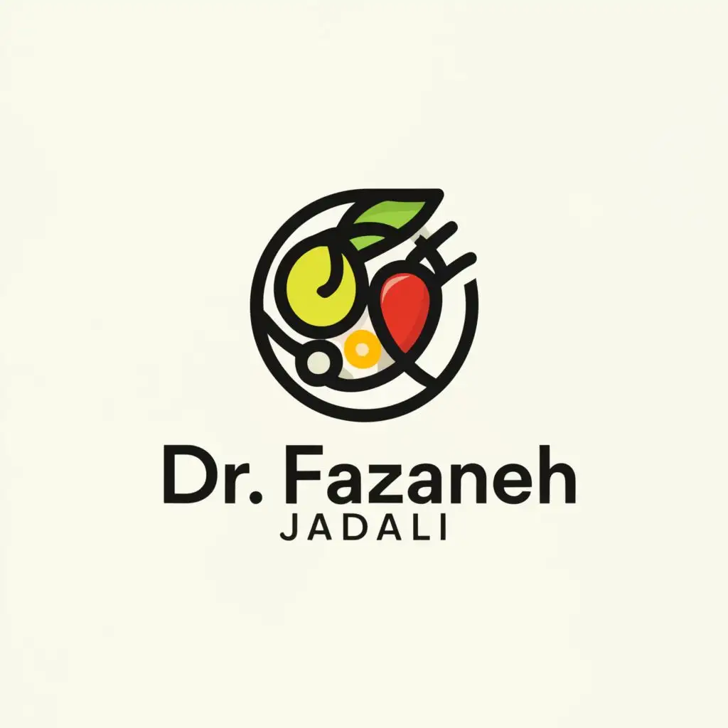 a logo design,with the text "Dr. Farzaneh Jadali", main symbol:Nutrittion,Minimalistic,clear background