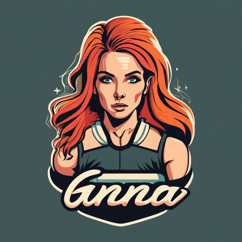 logo, Beautiful German redhead girl, with the text "Anna", typography, be used in Sports Fitness industry