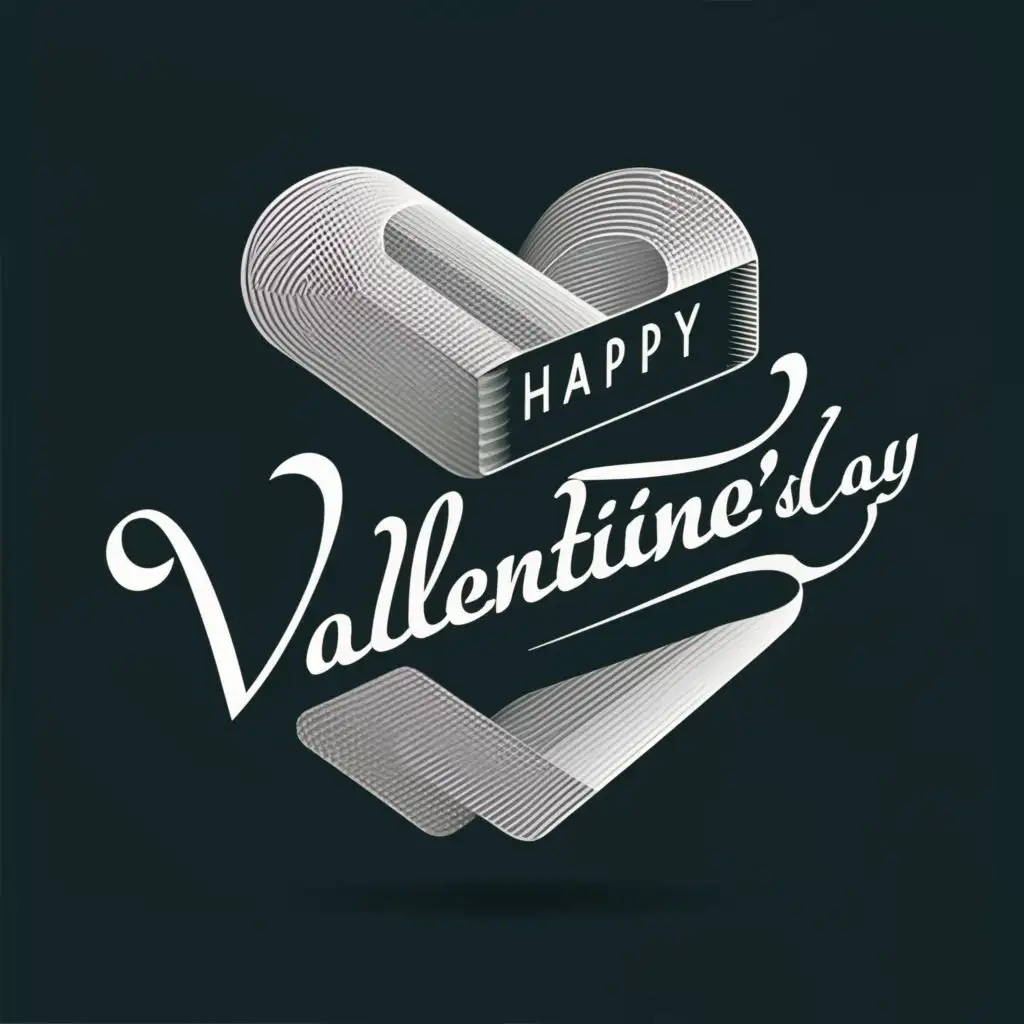 logo, abstract three-dimensional effect of the lines in black and white in a minimalist style, with the text "Happy Valentine's Day", typography, be used in Entertainment industry