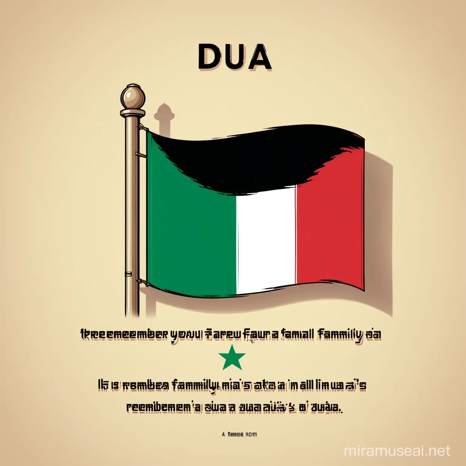 Create a community post in which Palestinian flag is beautifully designed and text written there is"Remember your eternal family in DUA's"