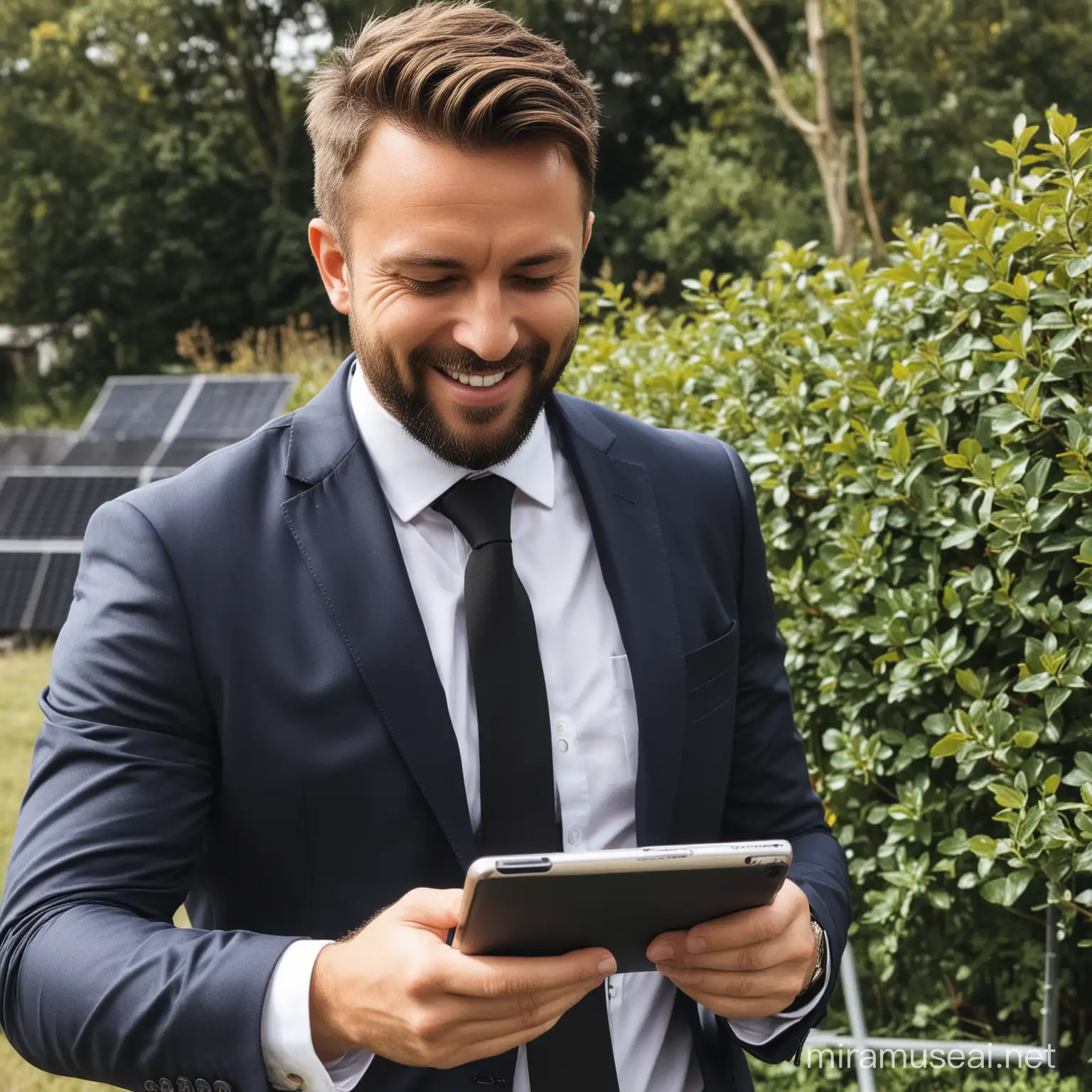 Solar sales manager creating engaging social media content
