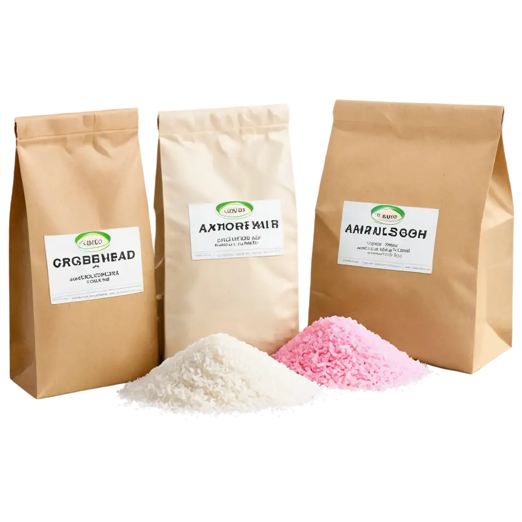  A vibrant and colorful display of Gopal Enterprise's products, featuring bags of sugar, rice, and atta. The sugar has a pink and white swirl design, while the rice is encased in a golden bag with a traditional pattern. The atta, a whole wheat flour, is in a brown paper bag adorned with the company's logo. The overall presentation is clean and organized, with the products arranged in a way that highlights their natural colors and textures.