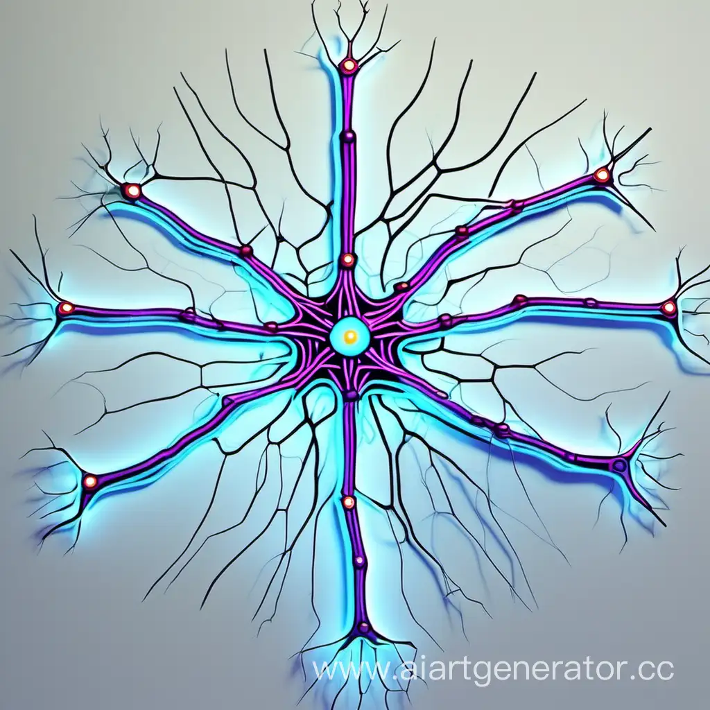 Нарисуй 1 нейрон в центре. неон.