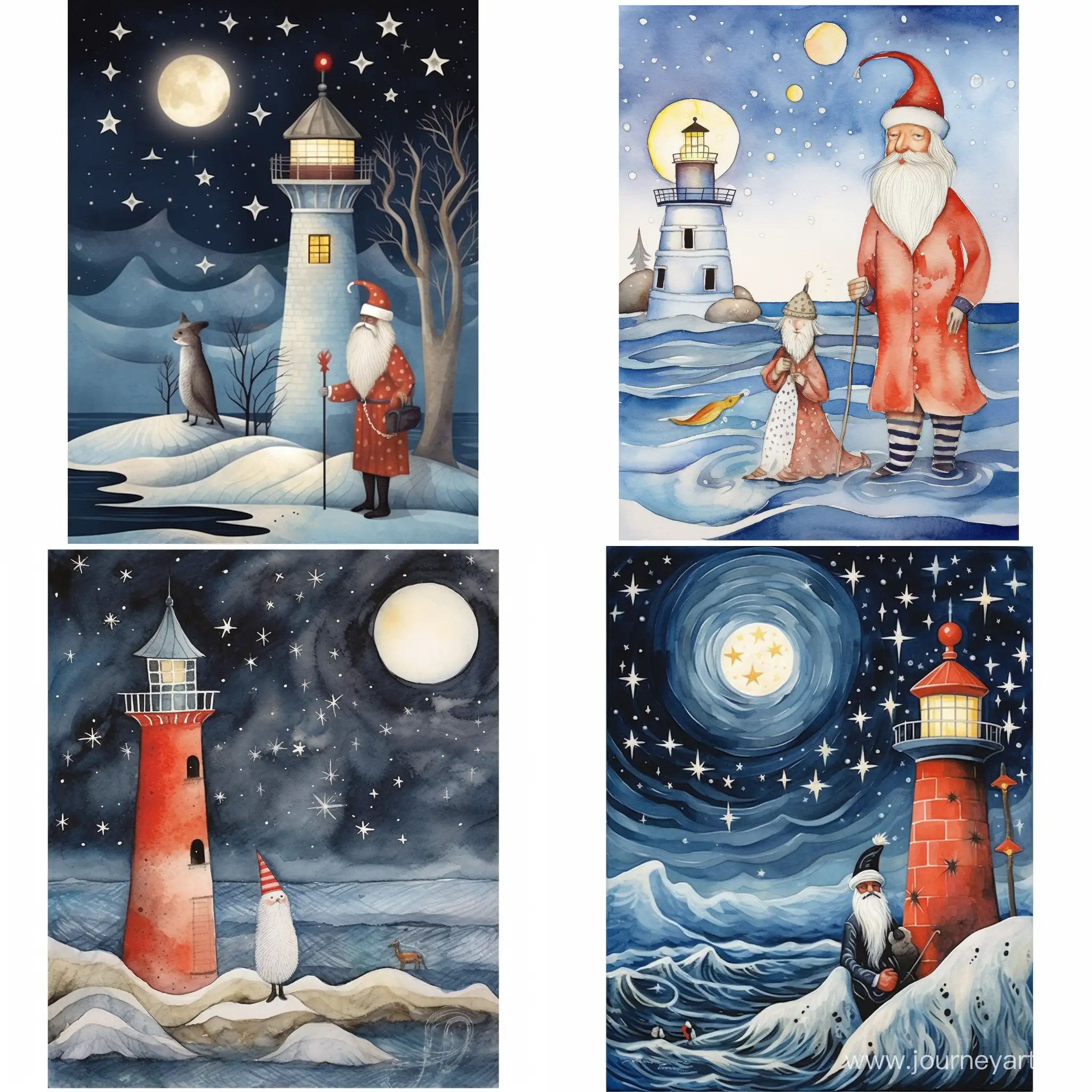 Grandfather-Frost-and-New-Year-Lighthouse-Greeting-Card
