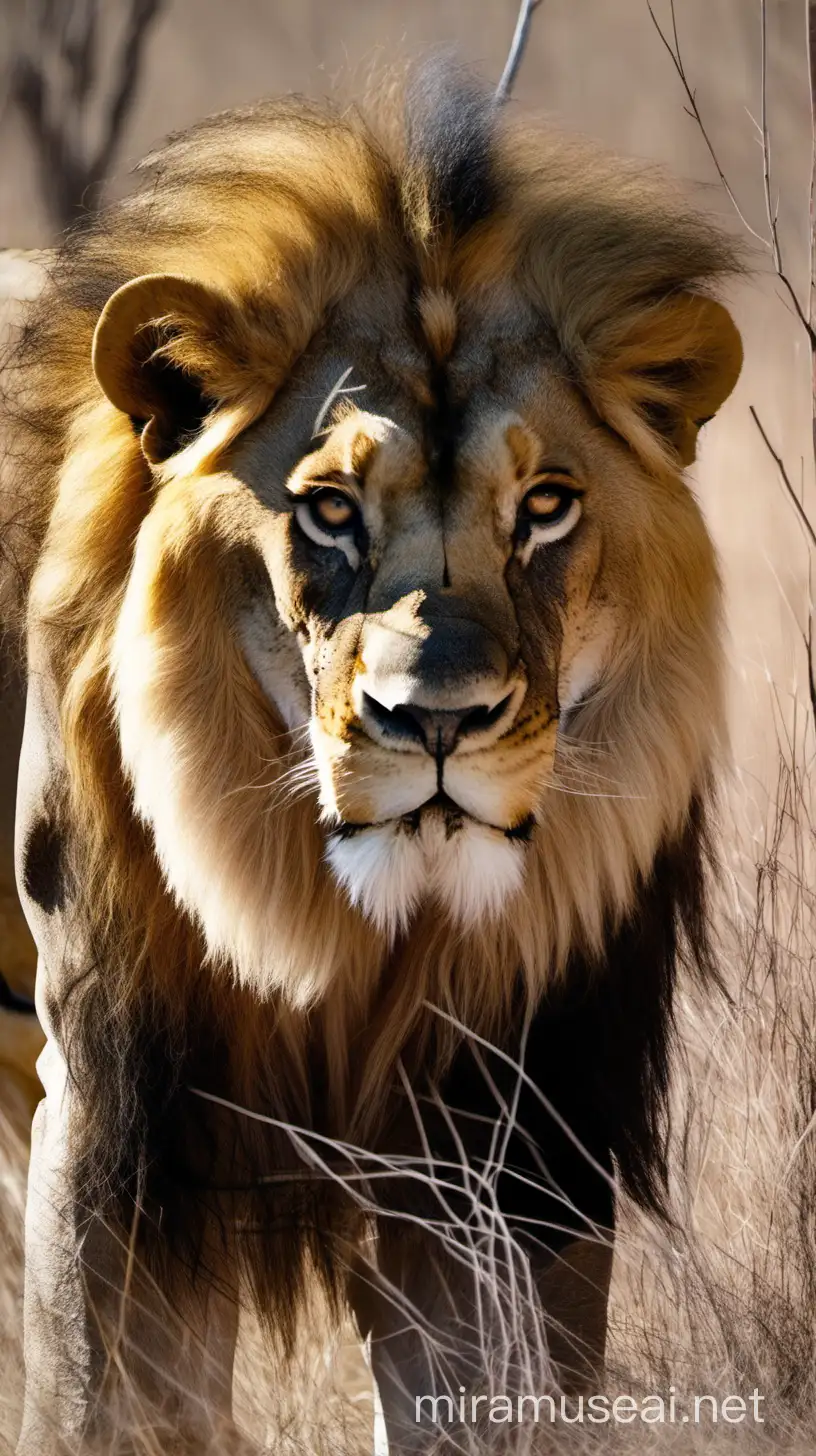 Majestic Aging Lion in Natural Bush Habitat