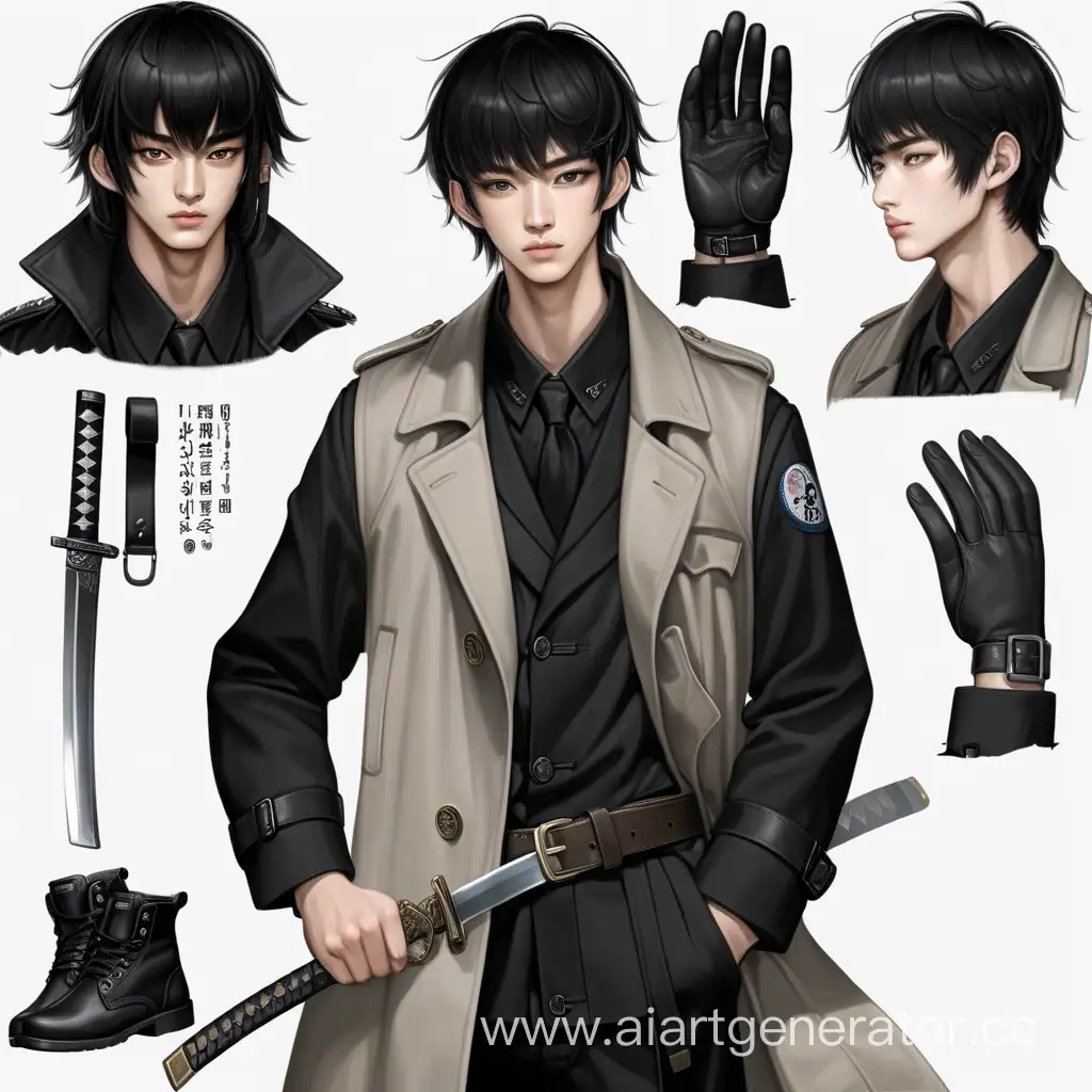 Stylish-22YearOld-Man-with-Katana-Black-Trench-Coat-and-Fingerless-Gloves