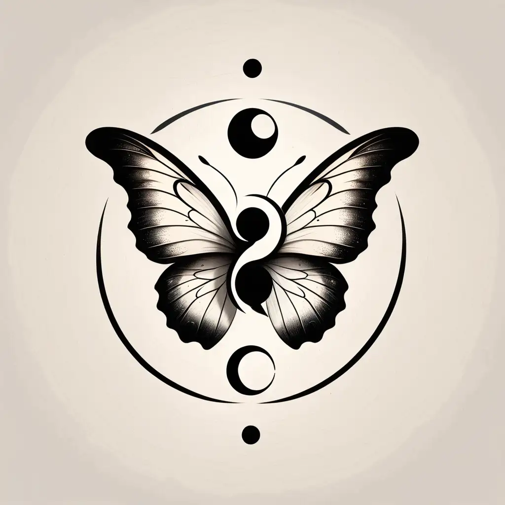 A simple logo of a realistic butterfly with a ying yang on each of the wings