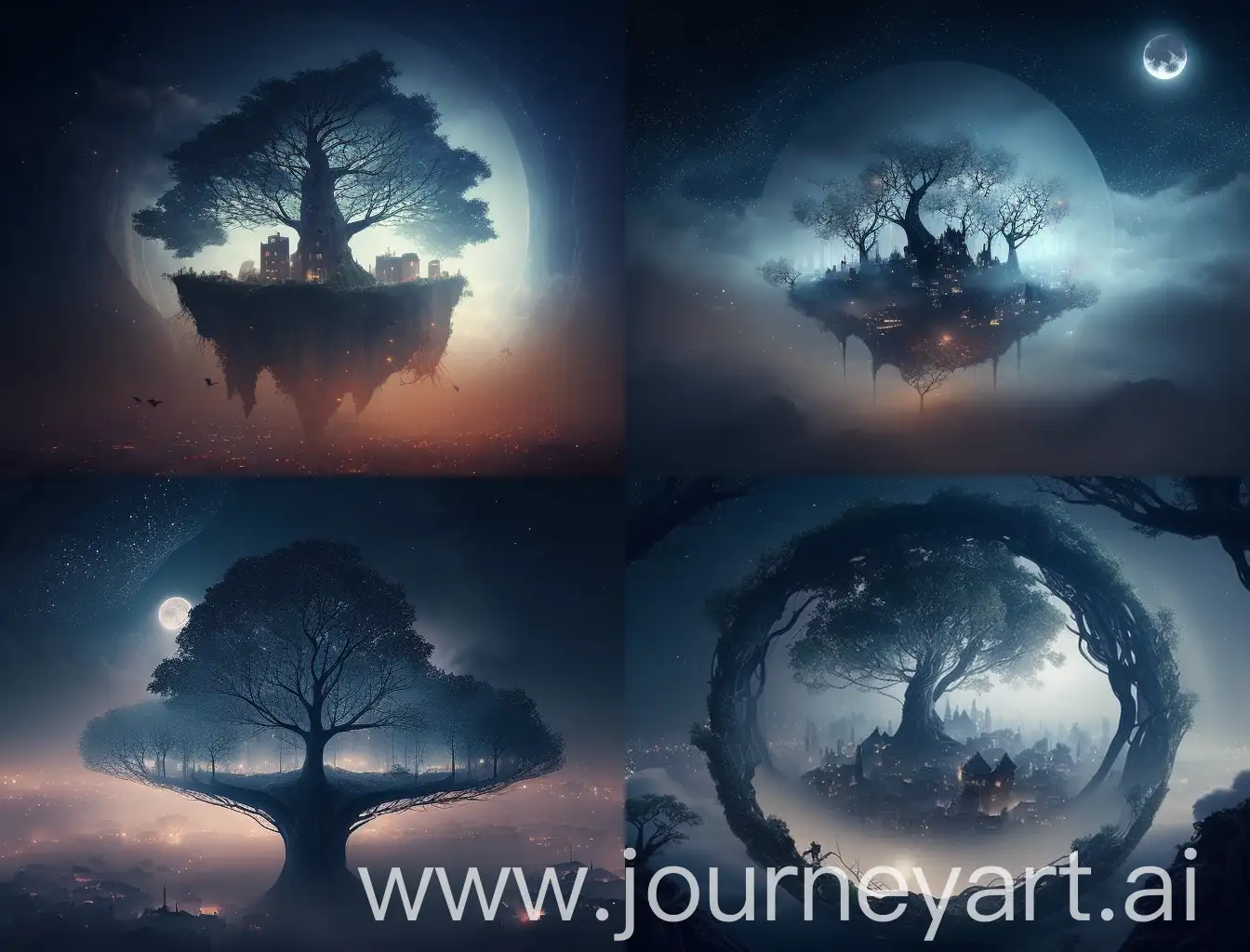 Mystical-Fog-City-with-Enigmatic-Fog-Tree-and-Starlit-Sky