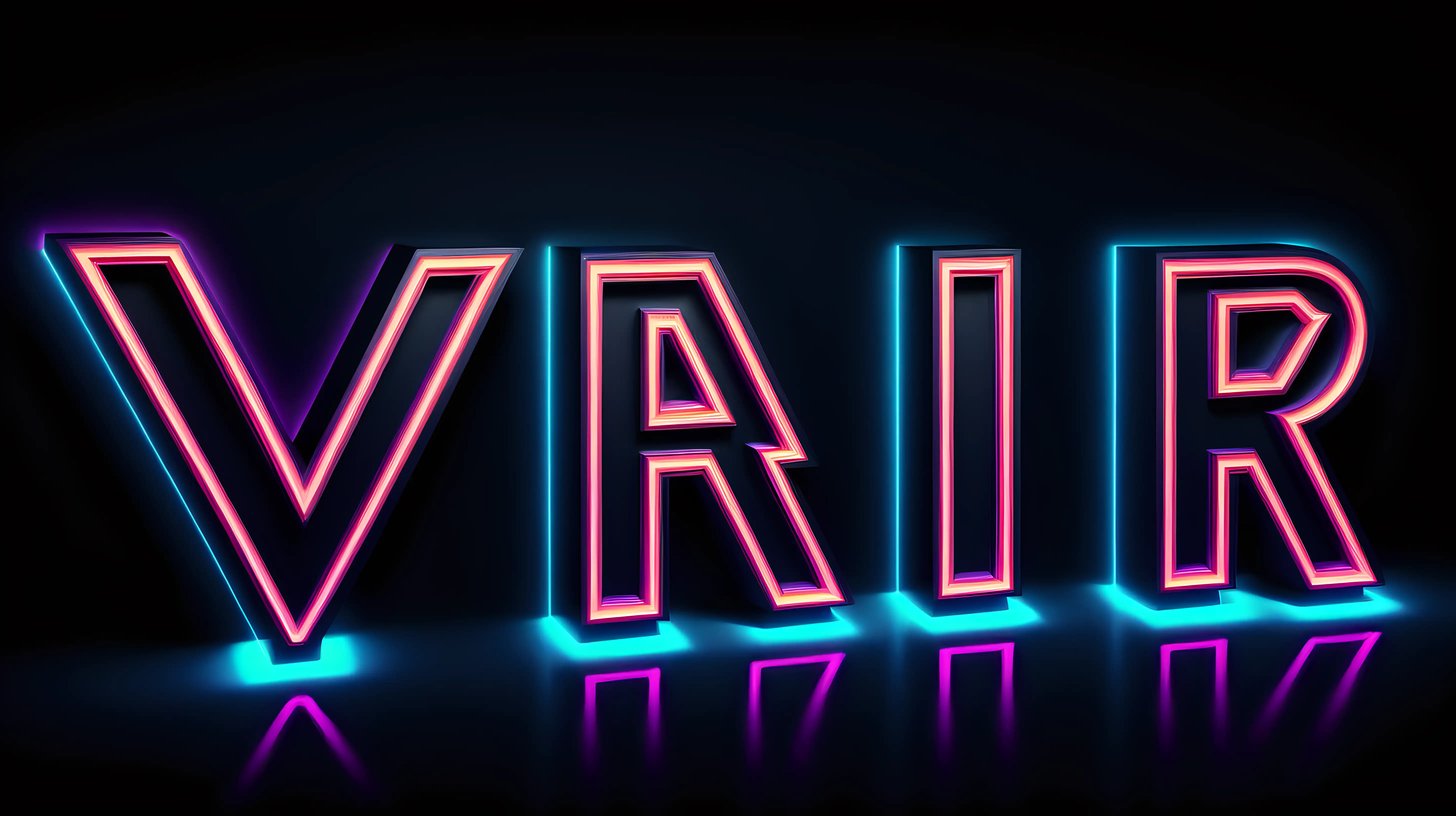"V.R" emblazoned in glowing, neon letters, casting a futuristic glow against a dark digital background.