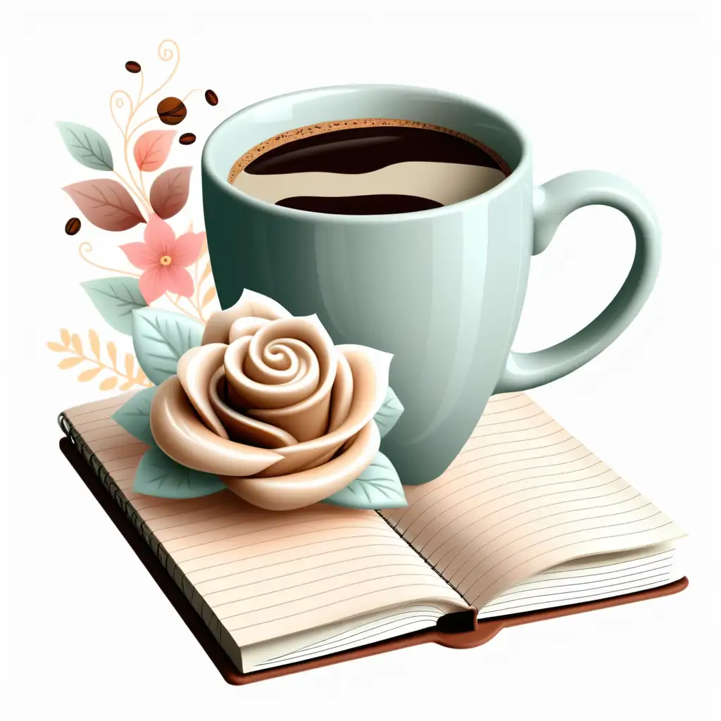 Elegant Coffee Mug and Notebook on Transparent Background