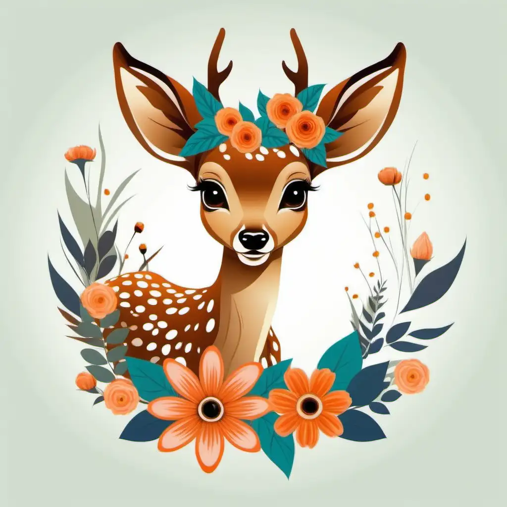 Graceful Fawn Adorned with Flowers Vector Art