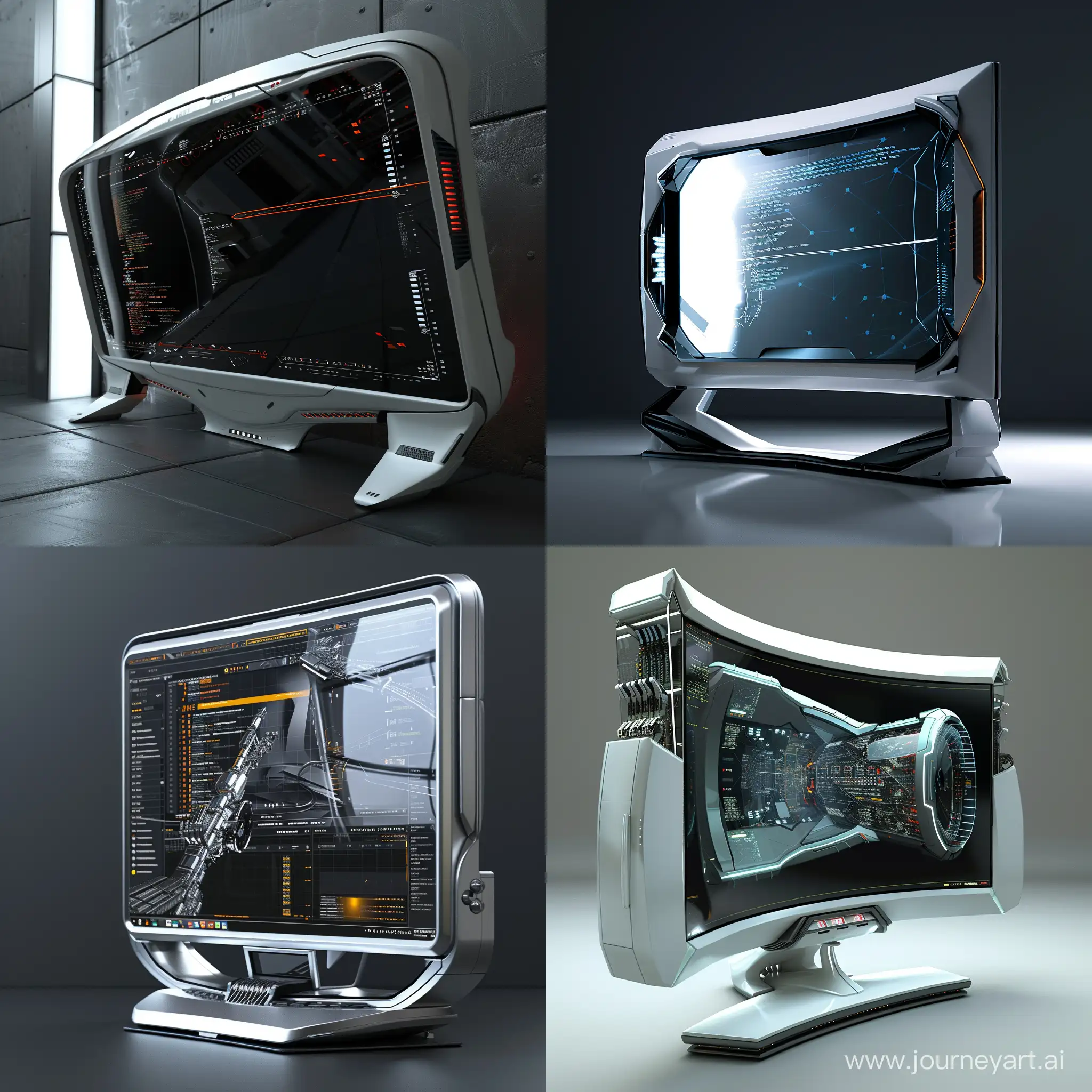 Futuristic PC monitor, in most modern and high-tech style, octane render