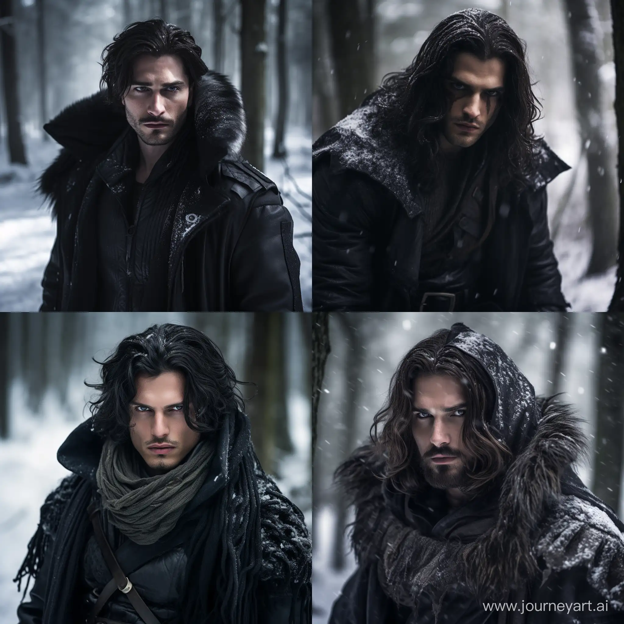 Mysterious-Male-Rogue-with-Sinister-Look-in-Snowy-Forest