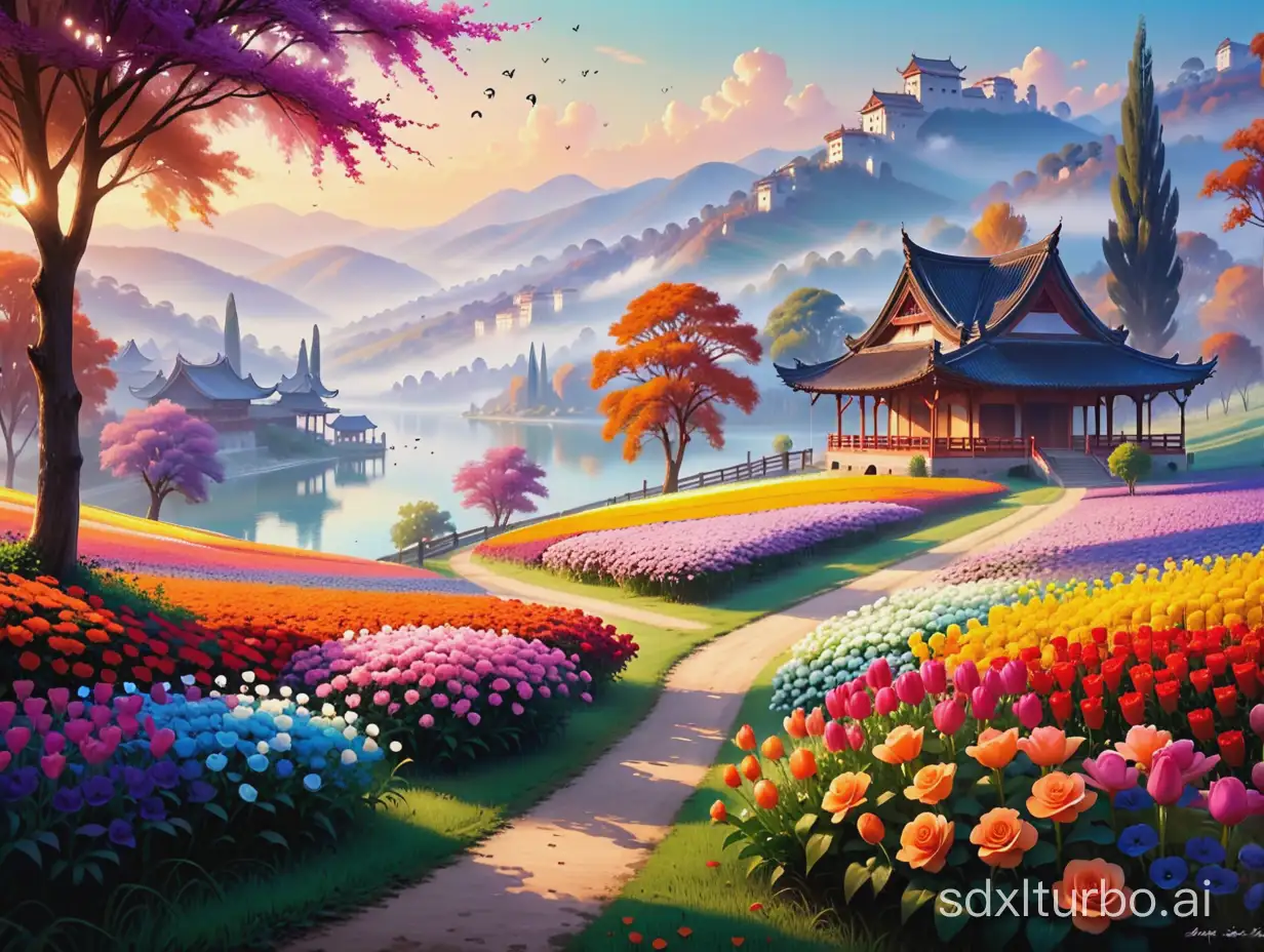 Mysterious-Morning-Flowers-Colorful-Scenery-of-a-World-Heritage-Masterpiece