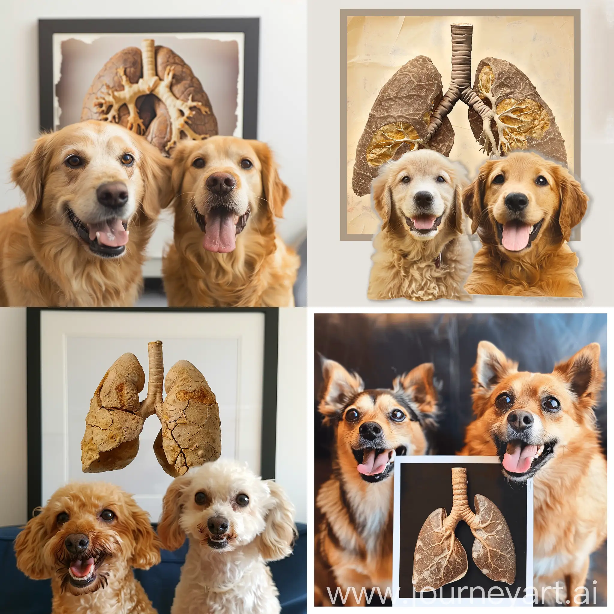Logo of 2 happy dogs, fill the background with a picture with a dried lung, all square v6