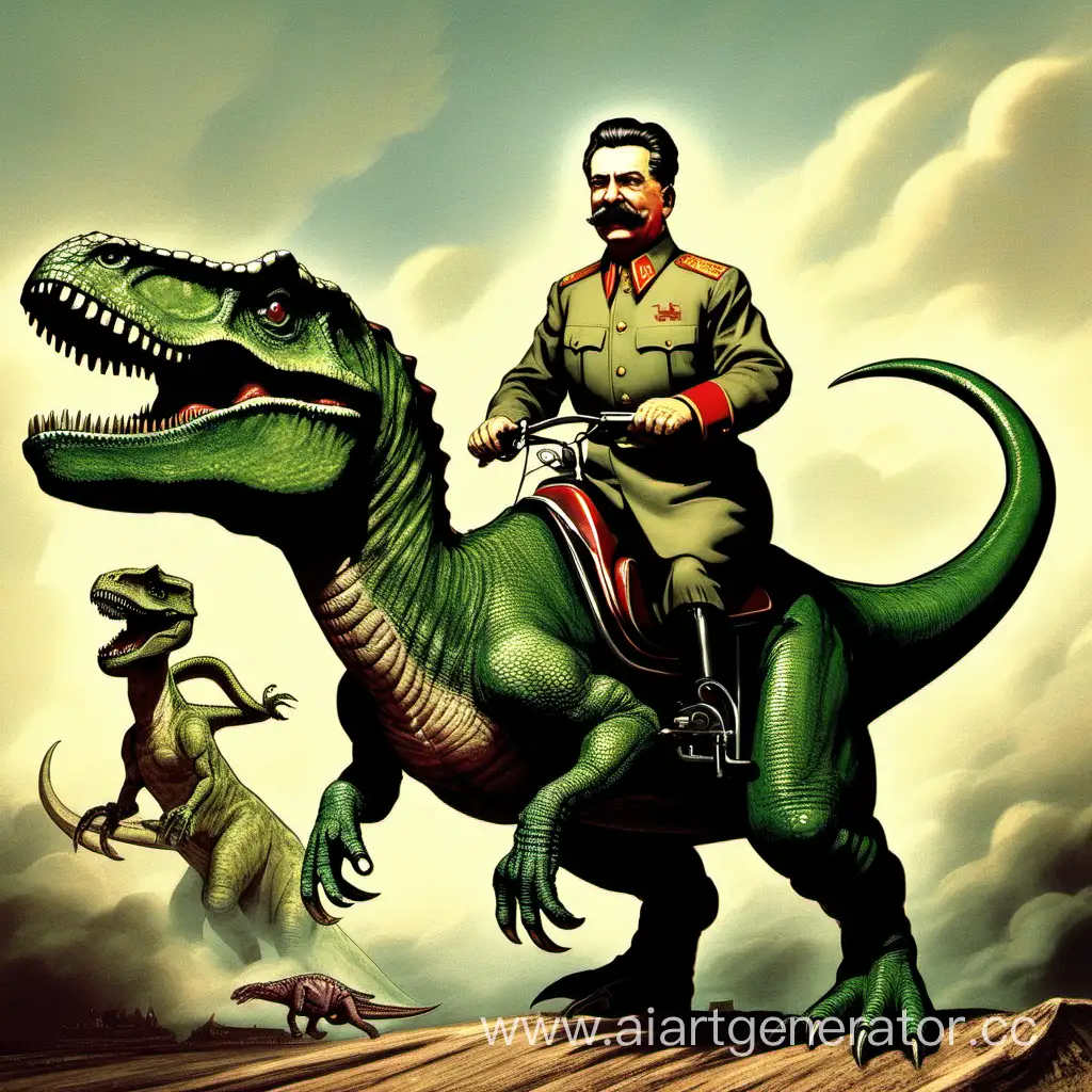Stalin-Riding-a-Dinosaur-Historical-Leader-Mounted-on-Prehistoric-Beast