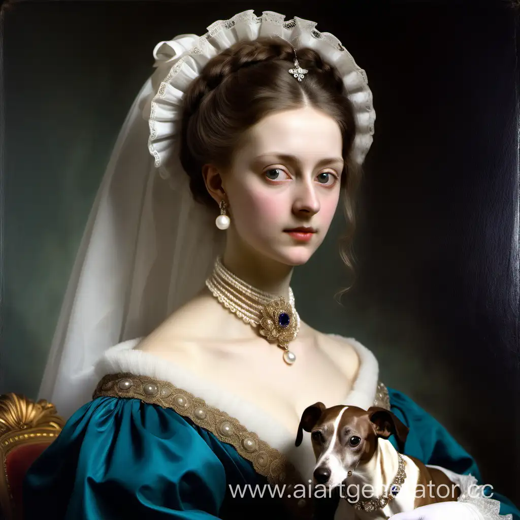 Elegant-Ceremonial-Portrait-of-Tsarevna-Maria-Alexandrovna-in-Luxurious-Satin-Dress-with-Pearls-and-Greyhound