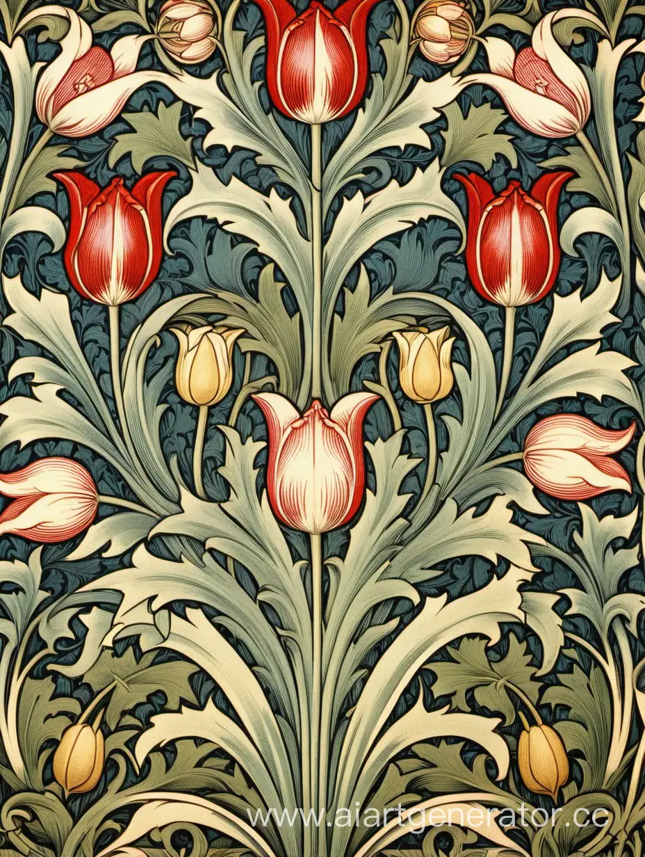 Detailed-Floral-Art-Nouveau-Wallpaper-Inspired-by-William-Morris-Tulip