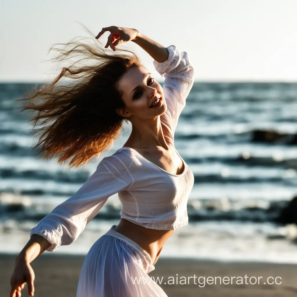 Graceful-Seashore-Dance-Captivating-CloseUp-Photo-of-Woman-Dancing
