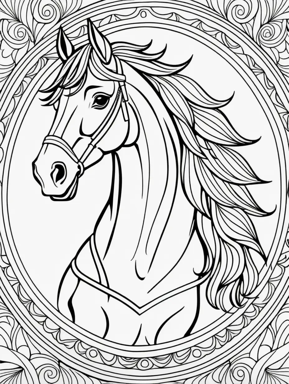 Mandala style horse coloring book. Thin crisp lines.simple. Kids.black and white. —q 2 —v5