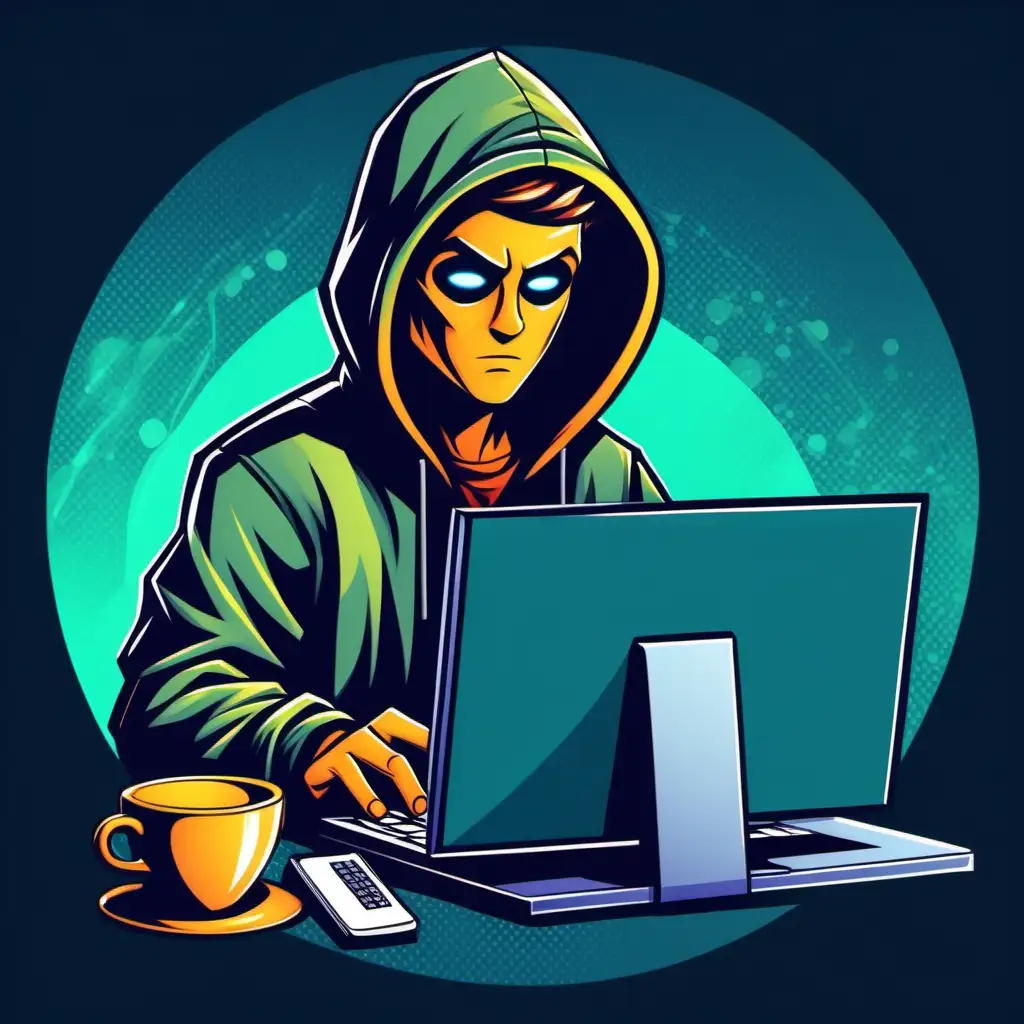 Engaging a Private Hacker in Vibrant Tech Cartoon Style