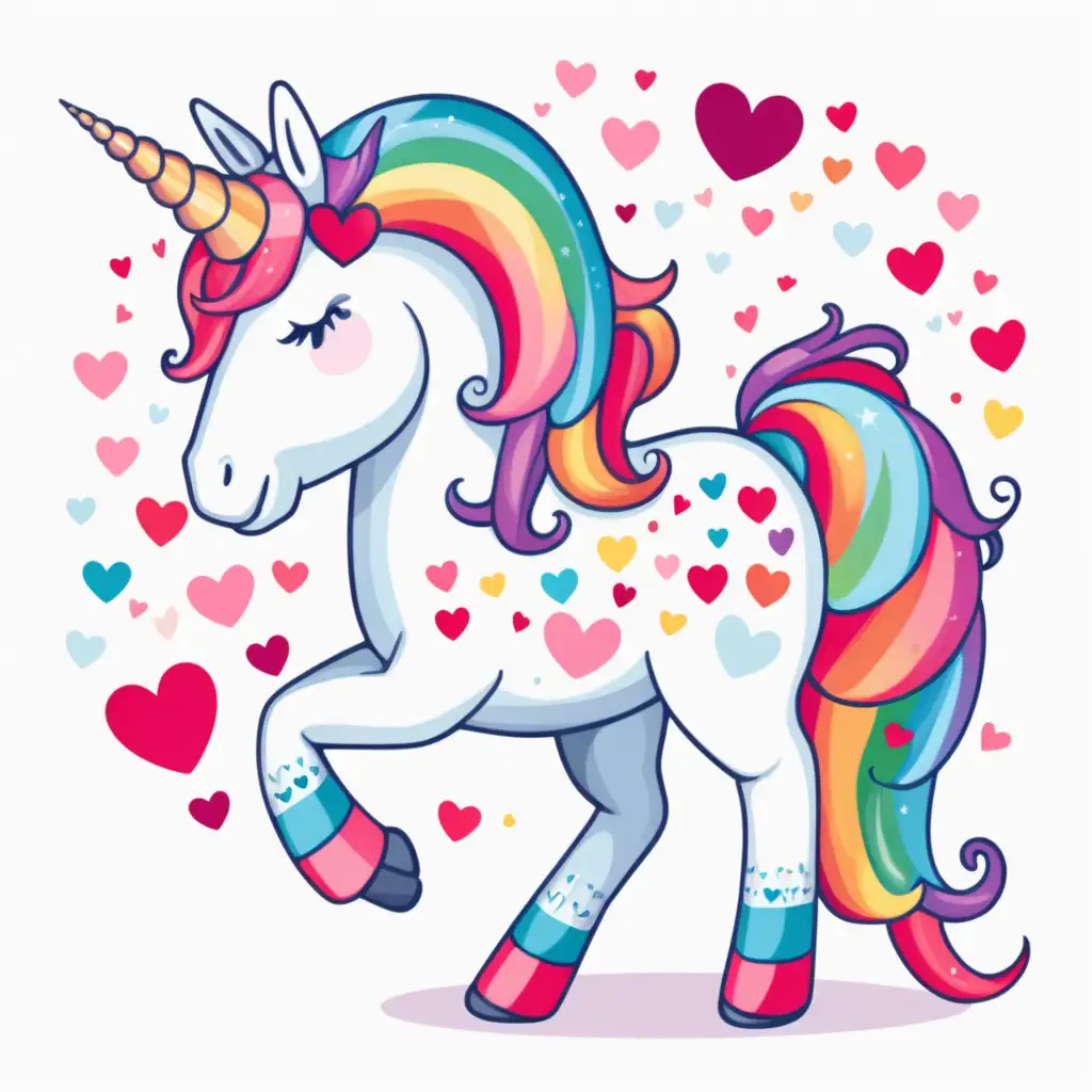 Vibrant Valentines Unicorn Colorful Fantasy Creature on White Background