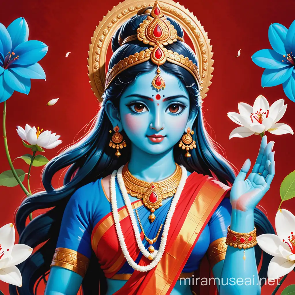 Rama Navami, background blue, beautifull flowers, red and white
