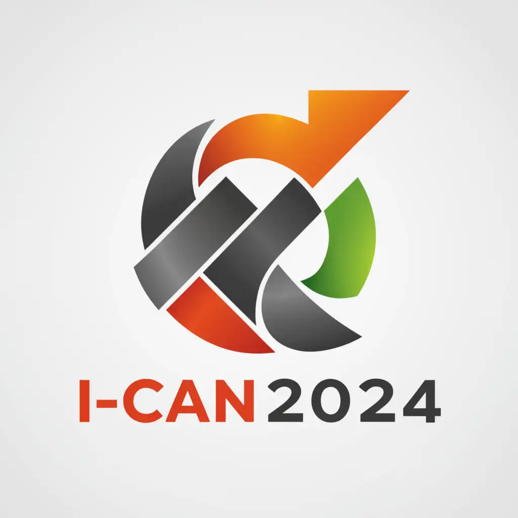 a logo design,with the text "I - CaN 
2024", main symbol:Safety, productivity, Efficient, through innovation. Colour green,red, orange, gray,Minimalistic,be used in Events industry,clear background