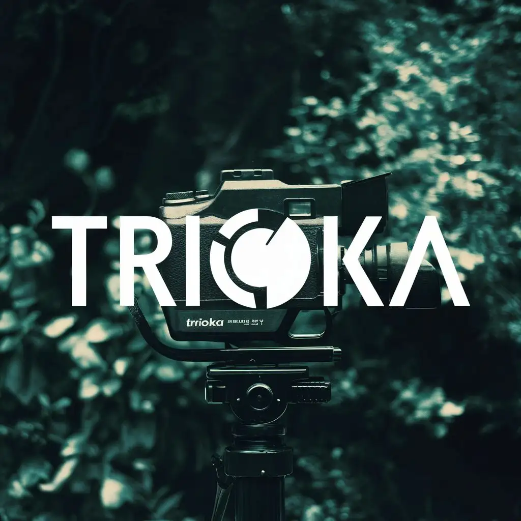 logo, Video camera, with the text "TriOka", typography, be used in Technology industry, save the text and the font in the solid color background