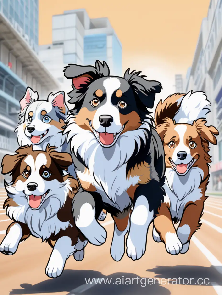 Energetic-Australian-Shepherds-Showcasing-Dynamic-AnimeInspired-Agility