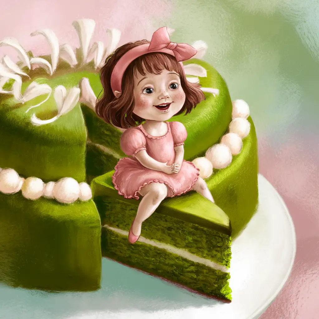 Adorable-Little-Girl-Enjoying-Matcha-Cake