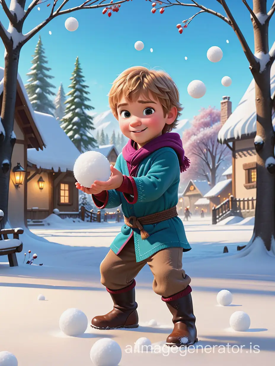 Kristoff playing snowballs cute kid animation flashcard