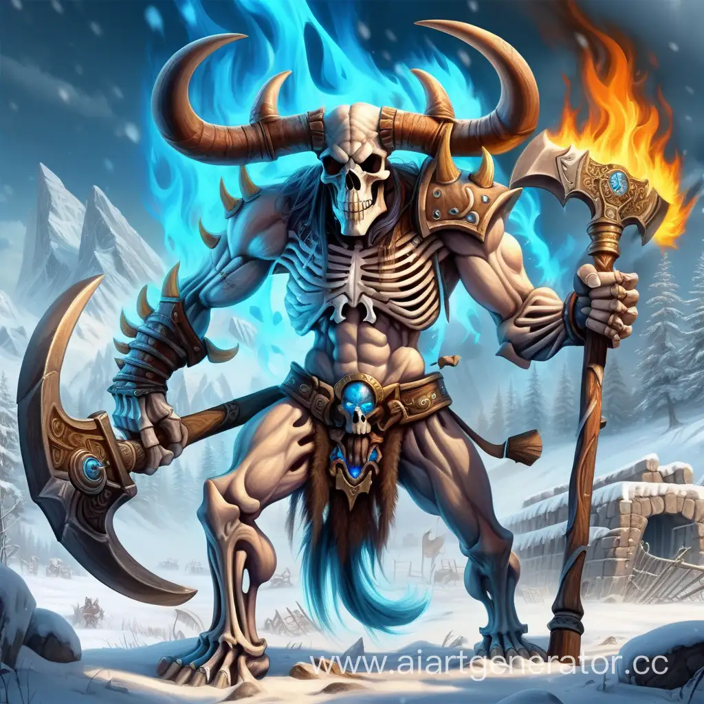 Ethereal-Minotaur-Skeleton-Wielding-Glowing-Axe-in-Snowy-Battlefield