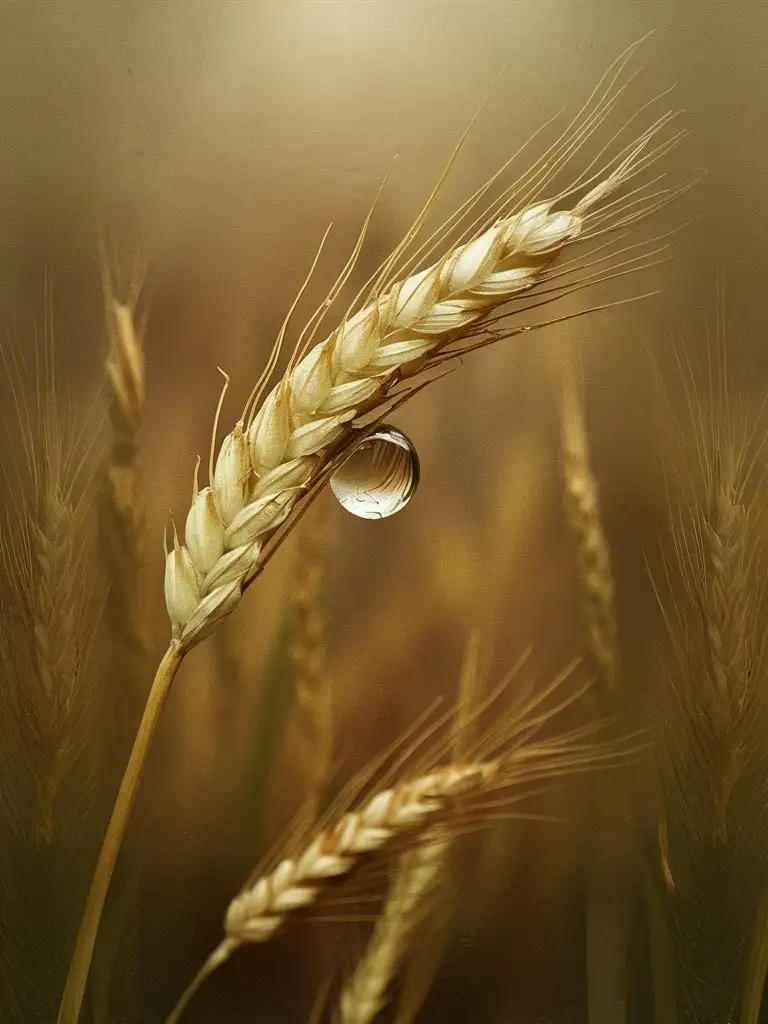 A drop of water and a wheat ear next to it