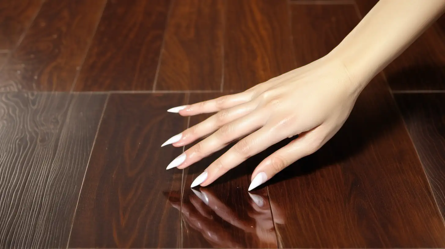 Woman Pointing at Wooden Floor with Fingernails