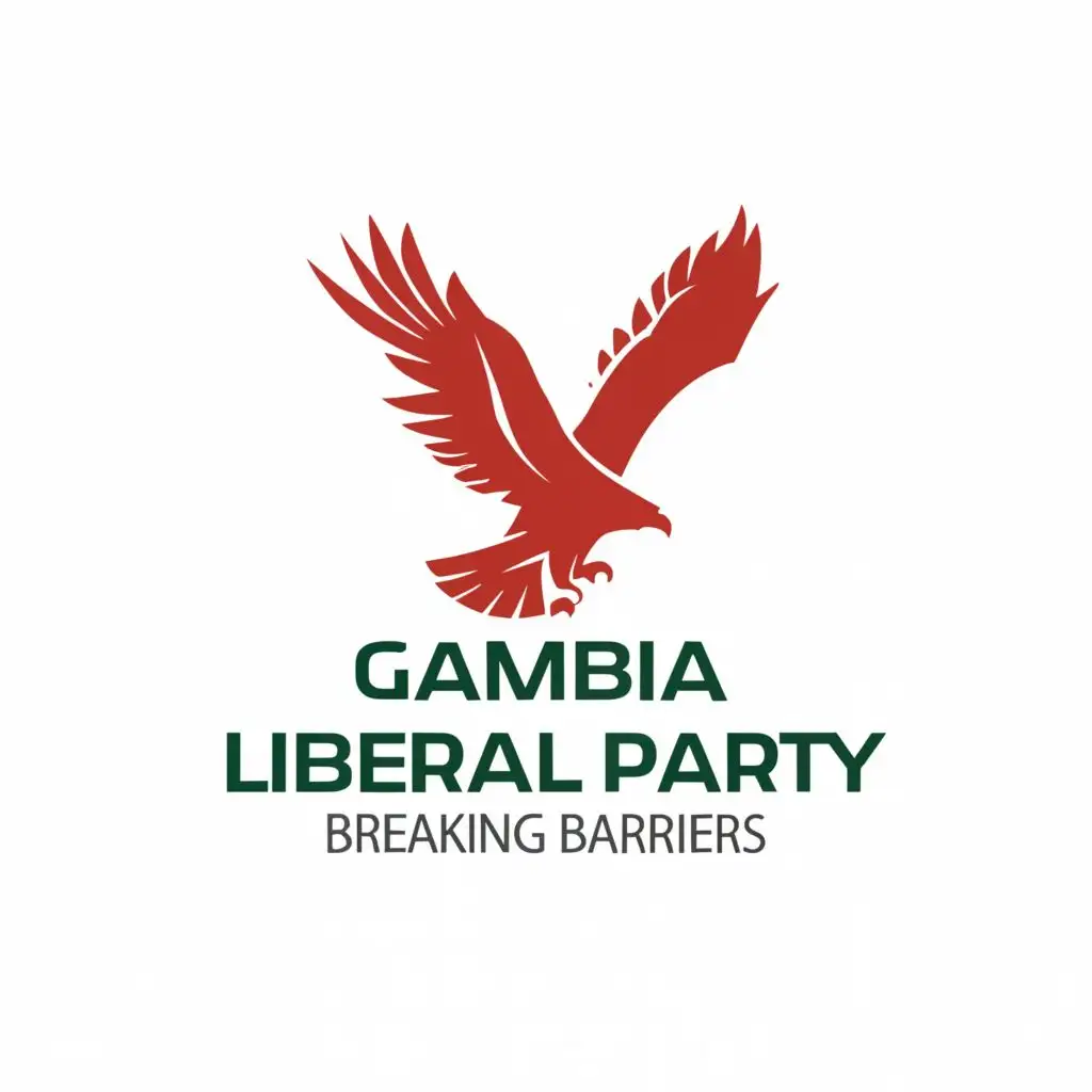 a logo design,with the text "GAMBIA LIBERAL PARTY
Breaking Barriers 
", main symbol:eagle red and green,Minimalistic,clear background