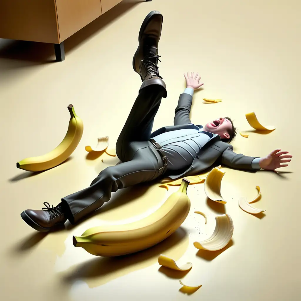 Humorous Accident Person Slipping on a Banana Peel