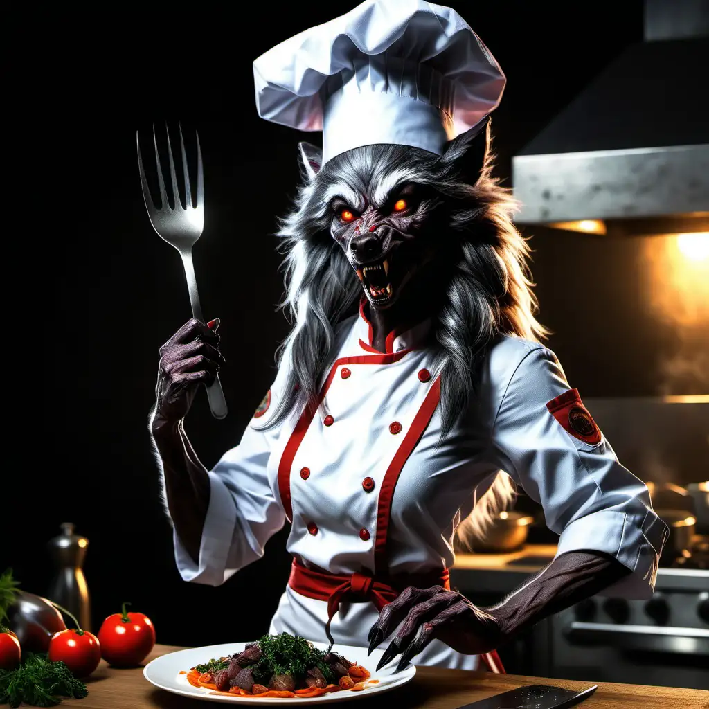 Werewolf Chef Cooking Delicious Meals with a Howling Flair