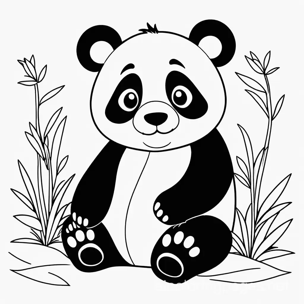 Cute panda
, Coloring Page, black and white, line art, white background, Simplicity, Ample White Space. The background of the coloring page is plain white to make it easy for young children to color within the lines. The outlines of all the subjects are easy to distinguish, making it simple for kids to color without too much difficulty